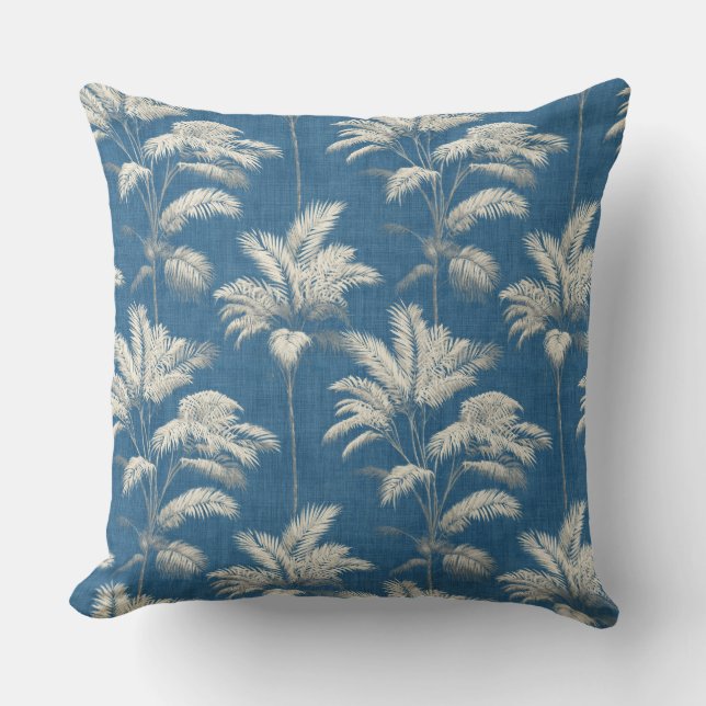 Palm Tree Blue Throw Pillow (Front)