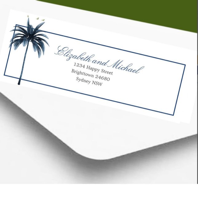 Palm Tree  Blue White Elegant Modern Chic  Label (Creator Uploaded)