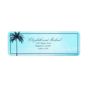 Palm Tree Blue White Sea Elegant Modern Chic Label