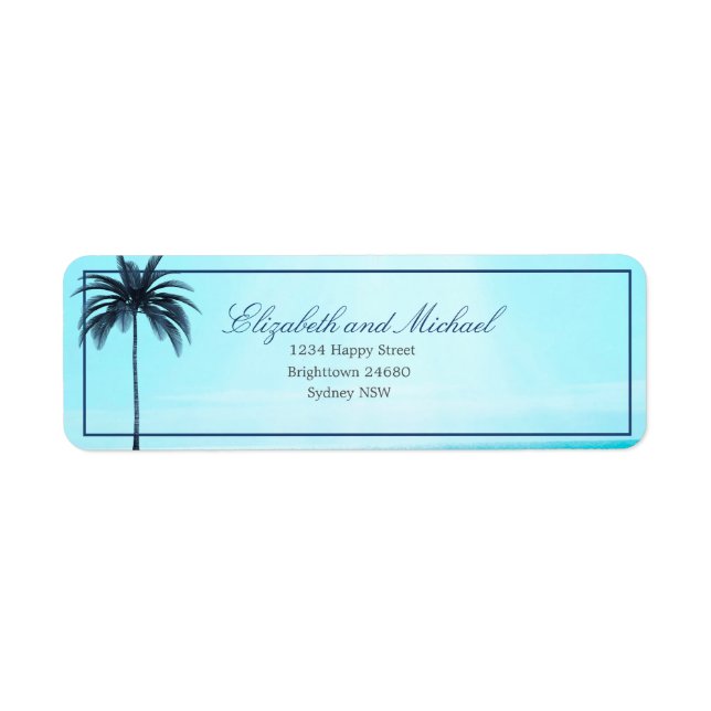 Palm Tree  Blue White  Sea Elegant Modern Chic   Label (Front)