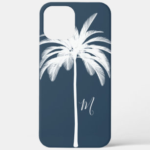 Palm Tree Blue White Tropical Elegant Monogram  iPhone 12 Pro Max Case