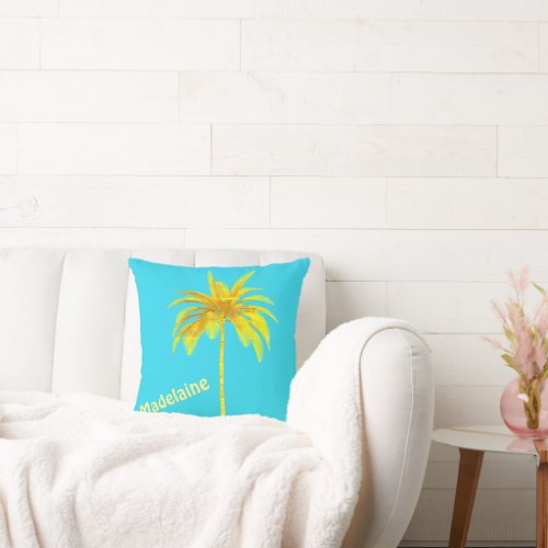 Palm Tree Blue Yellow Personal Throw Pillow