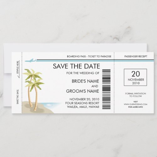 Palm Tree Boarding Pass Save the Date Invitations