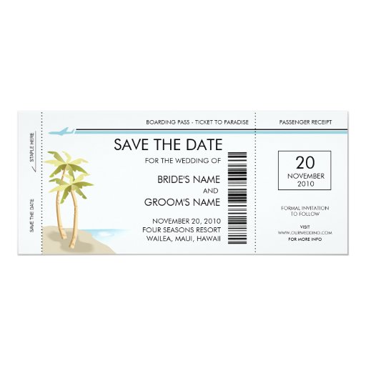 Palm Tree Boarding Pass Save the Date Invitations | Zazzle