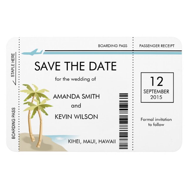 Palm Tree Boarding Pass Save the Date Magnets (Horizontal)
