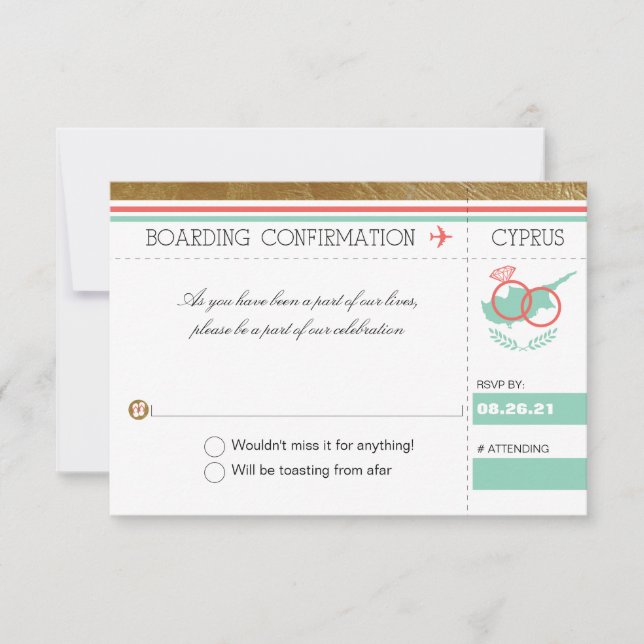 Palm Tree Boarding Pass to Cyprus RSVP Invitation (Front)