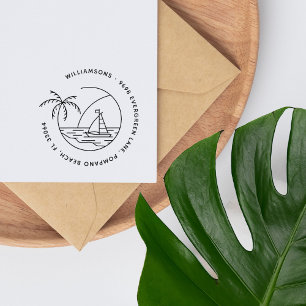 Palm Tree Boat Tropical Family Return Address Self-inking Stamp