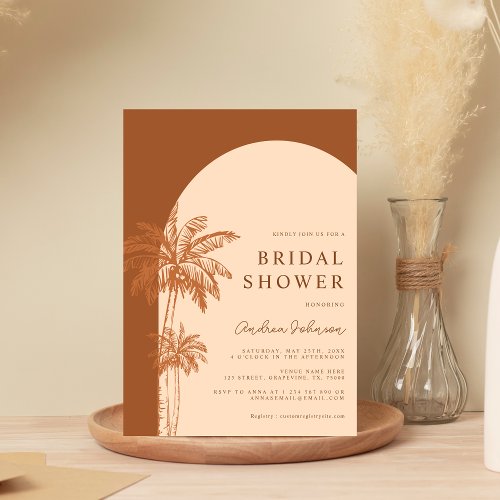 Palm Tree Boho Beach Terracotta Bridal Shower Invitation