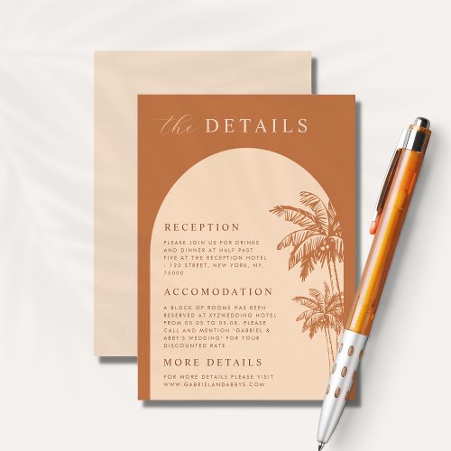 Palm Tree Boho Beach Terracotta Details Wedding Enclosure Card