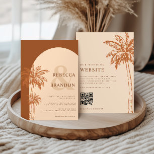 Palm Tree Boho Beach Terracotta QR Code Wedding Invitation
