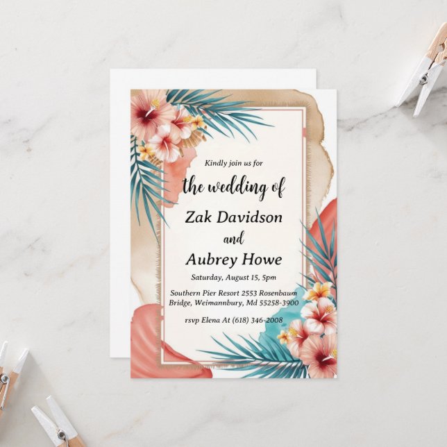 palm tree boho beach wedding invitations (Front/Back In Situ)