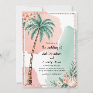 palm tree boho beach wedding invitations