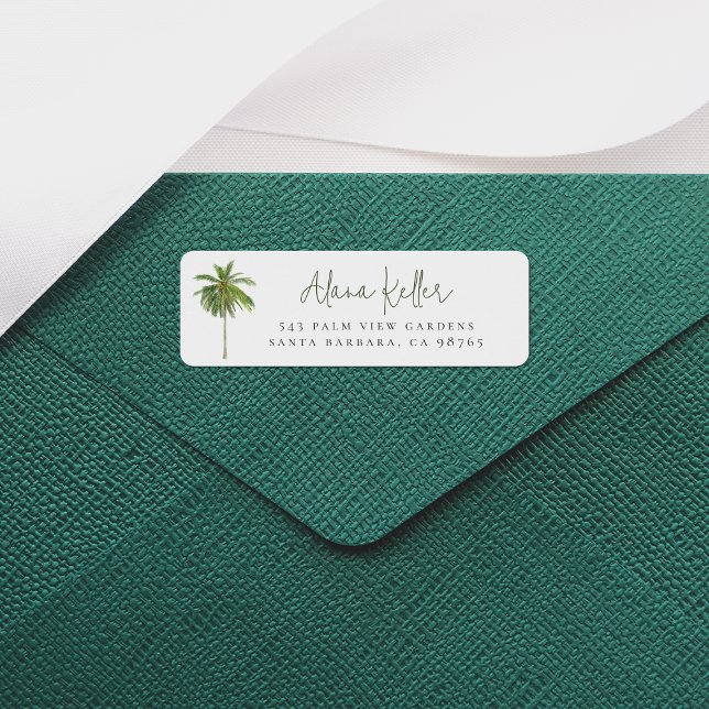 Palm Tree Boho Tropical Calligraphy Return Address Label (Return Address Label Mock-up)