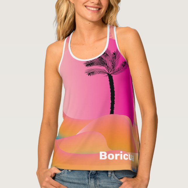 Palm Tree Boricua Pink Name  Tank Top (Front)