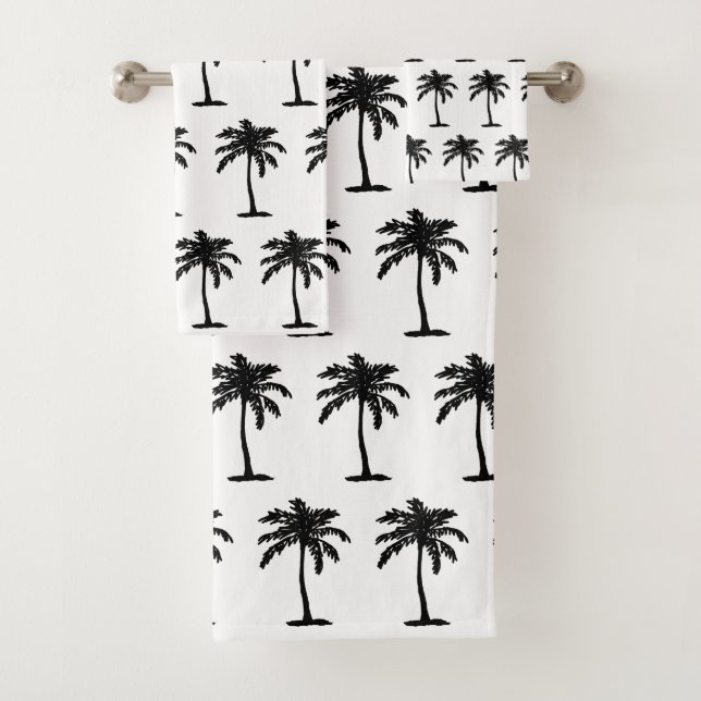 Palm Tree Botanical Tropical Print Bath Towel Set (Insitu)