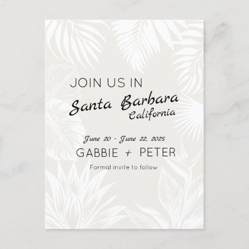 Palm Tree Botanical Typography Clean Save the Date Postcard
