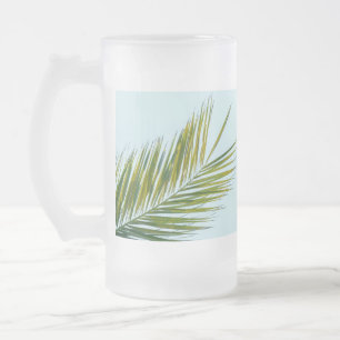 Palm tree branch frosted glass beer mug