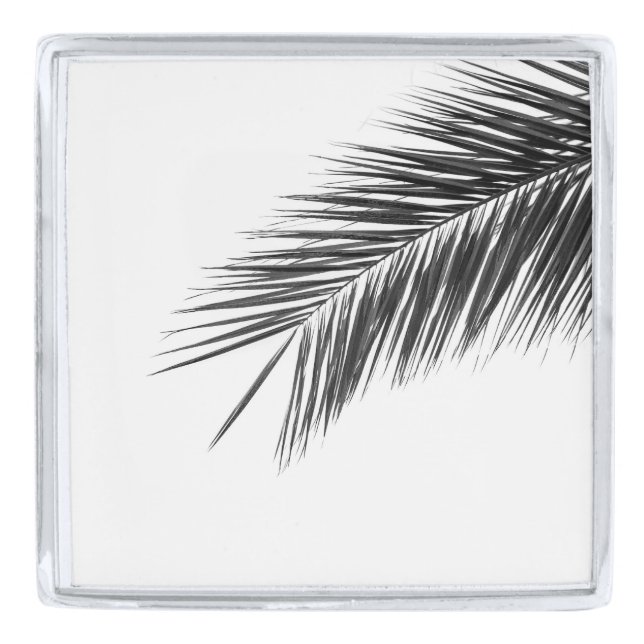 Palm tree branch silver finish lapel pin (Front)