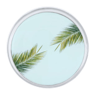 Palm tree branch silver finish lapel pin