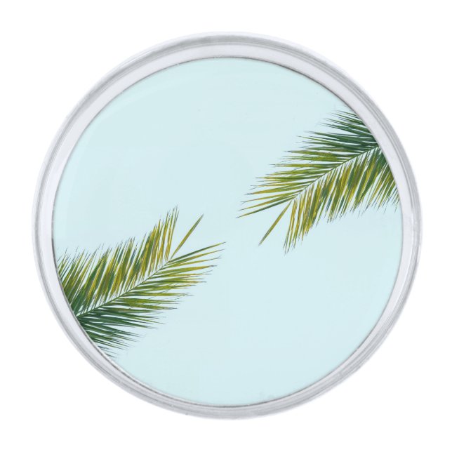 Palm tree branch silver finish lapel pin (Front)