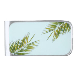 Palm tree branch silver finish money clip