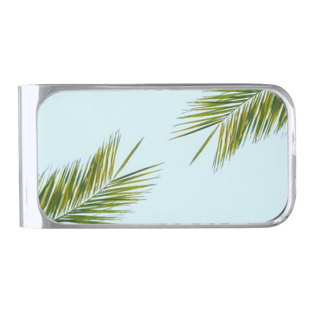 Palm tree branch silver finish money clip (Front)