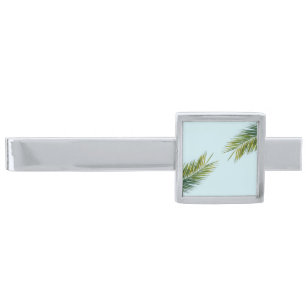 Palm tree branch silver finish tie bar