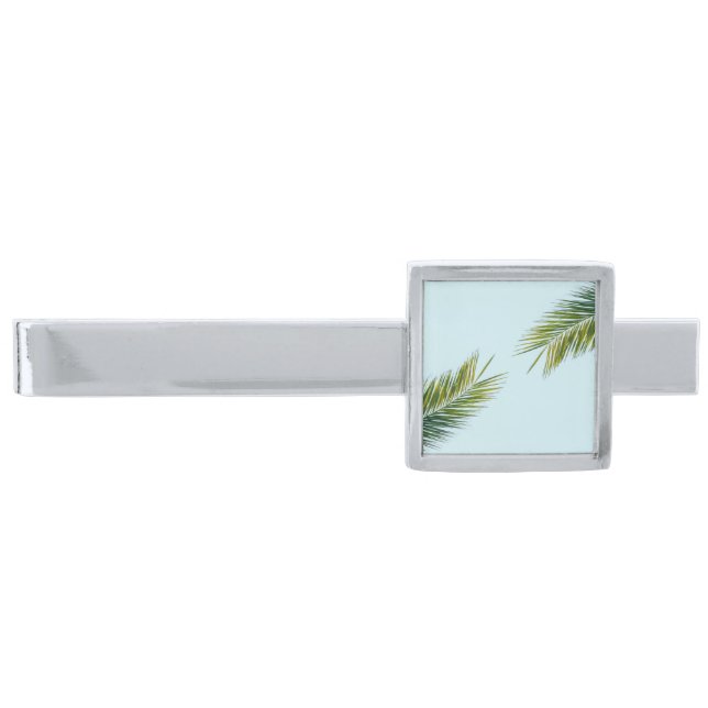 Palm tree branch silver finish tie bar (Front)
