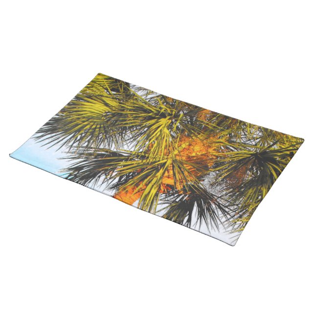 Palm Tree Branches, Afternoon Sun Cloth Placemat (On Table)