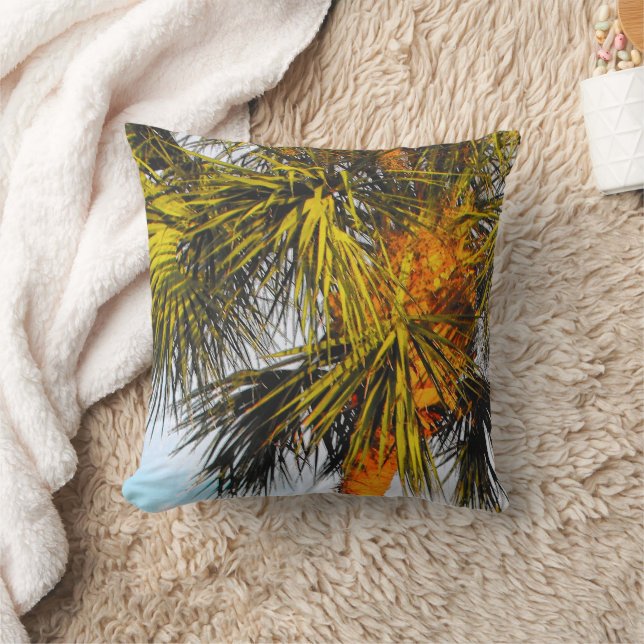Palm Tree Branches, Afternoon Sun Throw Pillow (Blanket)