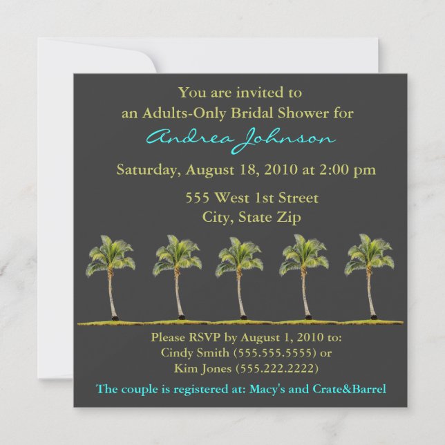 Palm Tree Bridal Shower Invitation (Front)
