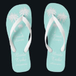 Palm Tree Bride Tribe Blue White Flip Flops<br><div class="desc">Hit the beach in style with these awesome Beach Lover Bride Blue White Tribe Flip Flops with sweet little palm trees to give you that tropical feel! Room to customize with your bridesmaid's names! Mix and match all of your favorite Beach Lover products from Up On the Mountain!</div>