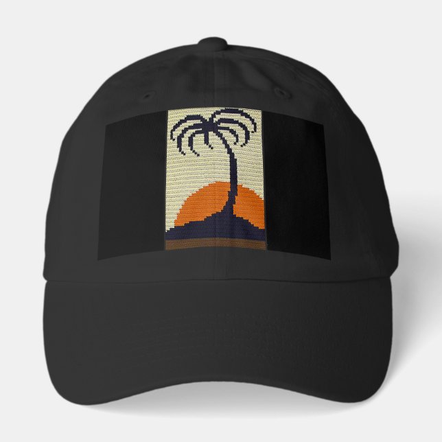 Palm Tree Bright Tropical Sun Crochet Print on Hat (Front)