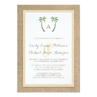 Palm Tree Burlap Beach Tropical Wedding Invitation