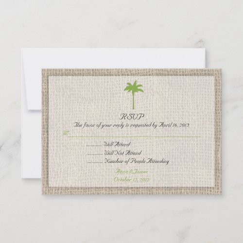 Palm Tree &amp; Burlap Beach Wedding RSVP2 RSVP Card