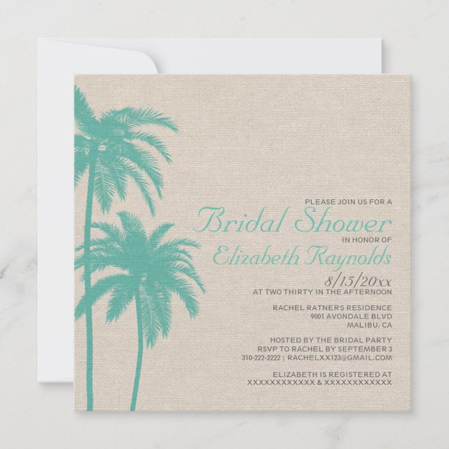 Palm Tree Burlap Bridal Shower Invitations (Front)