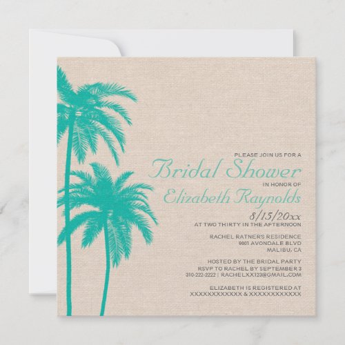Palm Tree Burlap Bridal Shower Invitations