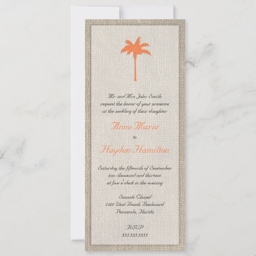 Palm Tree &amp; Burlap Wedding Invitation - Orange