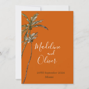 Palm Tree Burnt Orange Modern Tropical Wedding Invitation