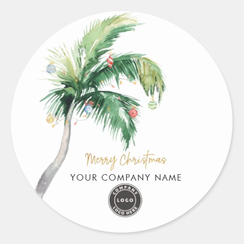 Palm Tree Business Logo Christmas Employee Swag Classic Round Sticker