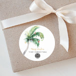 Palm Tree Business Logo Christmas Employee Swag Classic Round Sticker<br><div class="desc">Palm Tree Watercolor Business Christmas Holiday stickers that you can easily customize by clicking the "Personalize" button.</div>