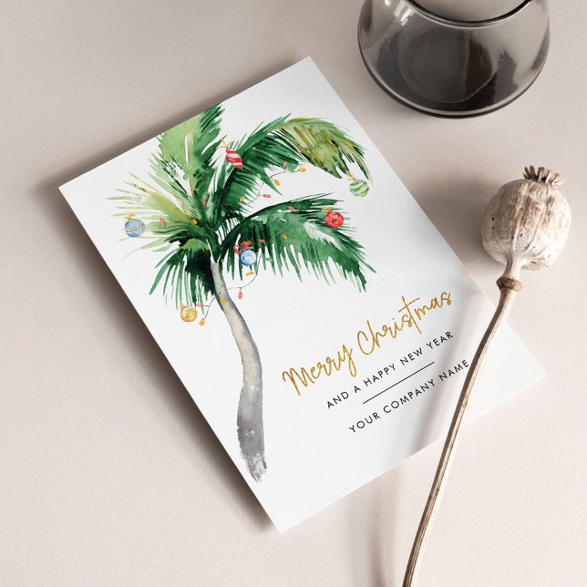Palm Tree Business Logo Christmas Holiday Card (Palm Tree Watercolor Business Logo Christmas Holiday card)