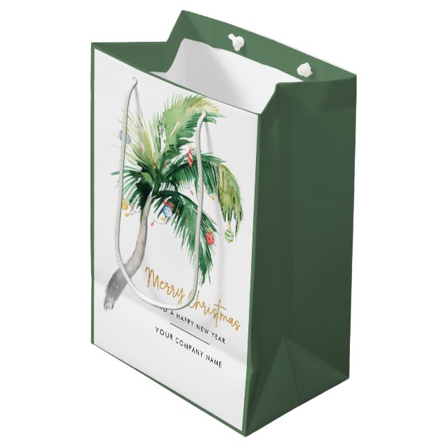 Palm Tree Business Logo Christmas Holiday Medium Gift Bag (Front Angled)