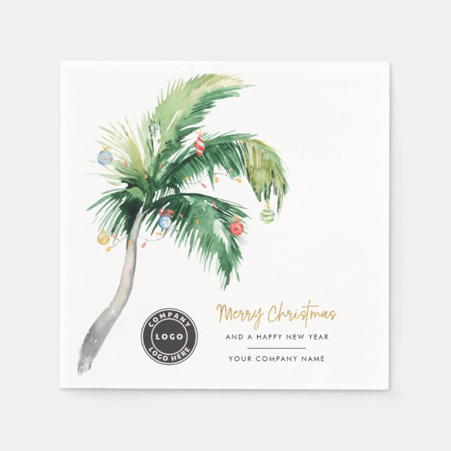 Palm Tree Business Logo Christmas Office Party Napkins (Front)