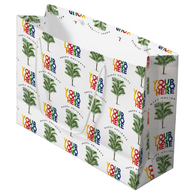 Palm Tree Business Logo Holiday Christmas Card Large Gift Bag (Front Angled)