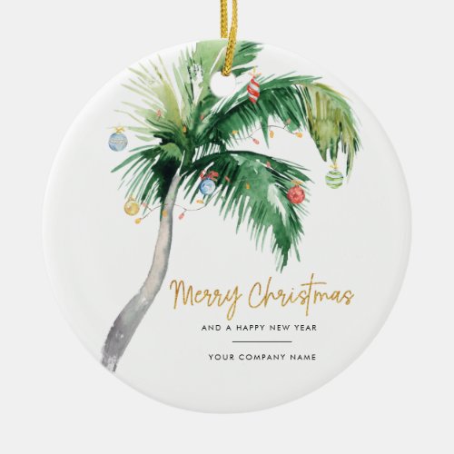 Palm Tree Business Logo Merry Christmas Ceramic Ornament