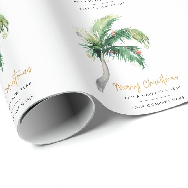 Palm Tree Business Name Christmas Holiday Wrapping Paper (Roll Corner)