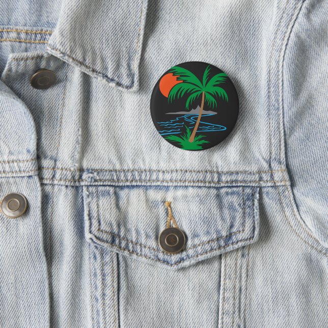 Palm Tree by the River | Tropical Sunset Art Button (In Situ)