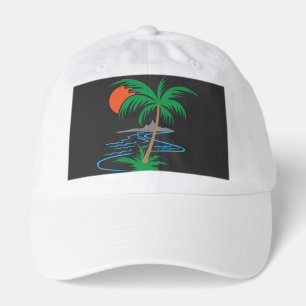 Palm Tree by the River   Tropical Sunset Art Hat