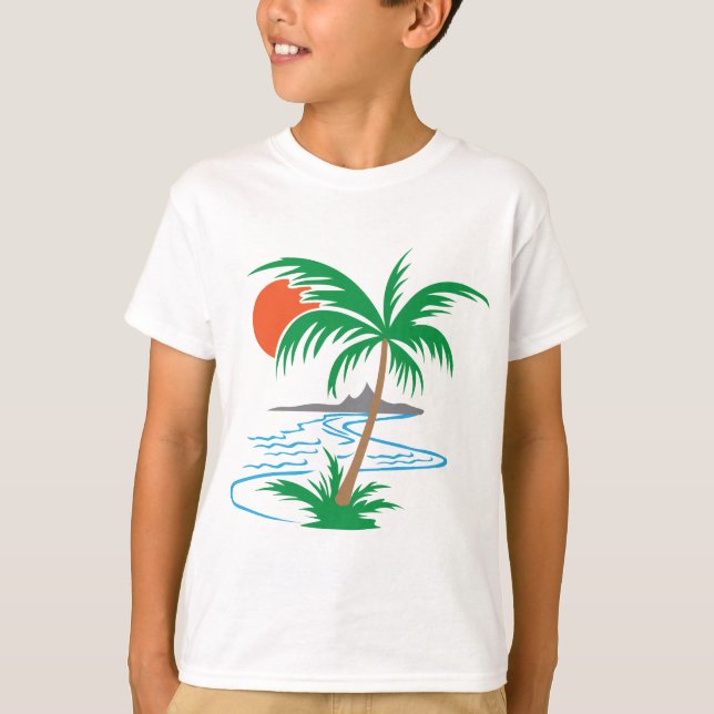 Palm Tree by the River | Tropical Sunset Art T-Shirt (Front)